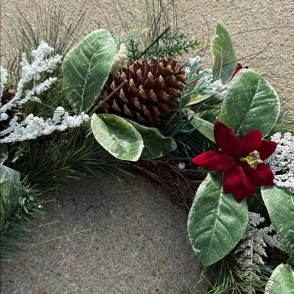 Festive Holiday Wreath with Red Accents